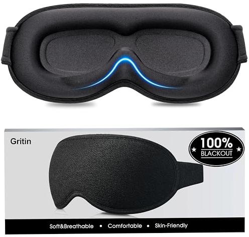 Gritin 100% Blackout Sleep Masks for Women & Men - Zero Pressure Sleeping Eye Mask- Ergonomic Design 3D Cutout Eye Movement Friendly, Ultra Soft & Comfortable for Nap/Travel