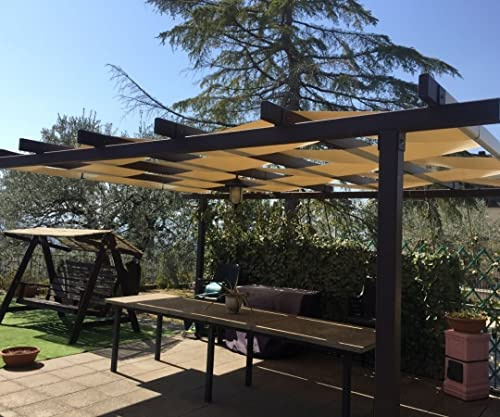 TENDAGGIMANIA Lona de PVC oscurecedora 750 g/m² para pérgola de Jardin y Cubiertas – Placas para fijación Incluidas – Tejido Impermeable Banda en PVC para pérgola 50 cm x 500 cm – Color Marfil