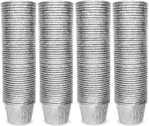 ebake Foil Pie Cases - 500 Pack Reusable Foil Cupcake Cases 200ml - Aluminium Foil Tin Cups for Airfryer - Silver Cupcake Cases for Foil Dishes and Baking Moi Moi, Muffin, Tart, and Yorkshire Pudding