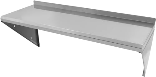 DULNICE Estantería de Pared de Acero Inoxidable, Estantes de Cocina 60 x 30 cm, Carga 80 kg, Colocación en Pared, Estante Flotante con Soporte Triangular