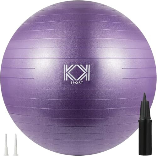 KK Exercise Ball Anti-Burst Gym Ball, Fitness Ball For Yoga, Pilates Training, Swiss Ball With Hand Pump (Purple: 55CM)