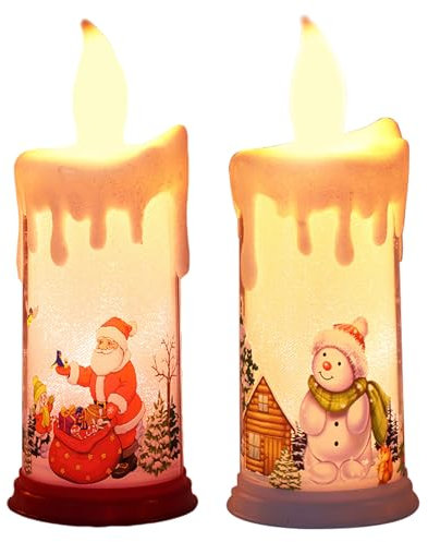 XNSHUN 2 Stück Weihnachten LED Kerzen Weihnachtslaterne Teelichter, Flammenlose Kerzen LED Kerzenlichter Deko Laterne, Weihnachten Deko Beleuchtete Für Tisch Weihnachtsdekoration (A)
