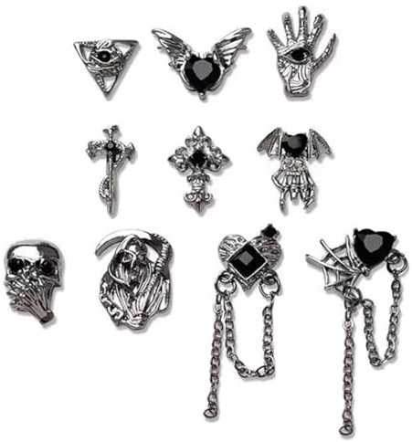 UEN 10 Stück Nail Charms Legierung,Herz/Schädel/Spinne Nagel Kunst Charms,Metall Punk Nail Art Strass,Nagel Charms,Für Halloween Party,Diy Nagelherstellung,Schmuckdekoration,Dekorative HüLlen(Rot)