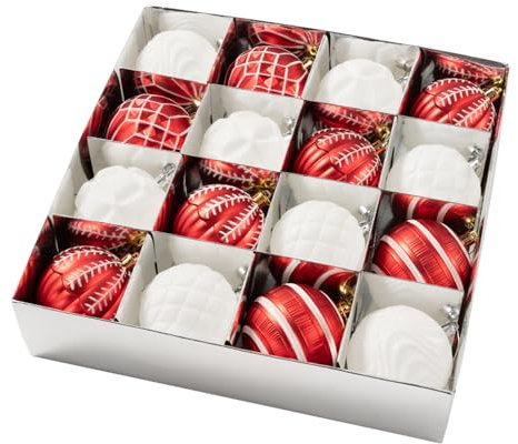 3.15'' Red and White Christmas Ornaments, 16PCS Shatterproof Plastic Christmas Ball Ornaments, Christmas Baubles Hanging Decorations for Xmas Tree Party Holiday Wedding (Red & White)