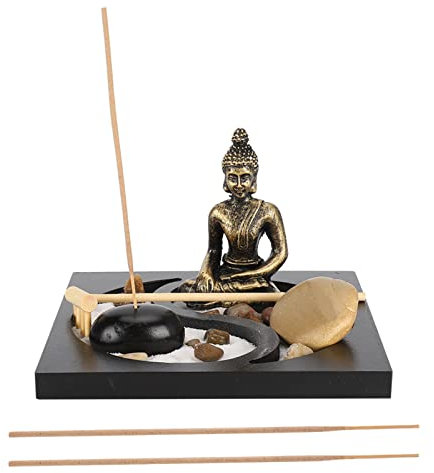 Zen Garten mit Buddha Figur, Japanischer Räucherstäbchen Halter Buddha Statue Räucherstäbchenhalter Set Jardin Zen mit 3 Räucherstäbchen für Dekor Entspannung Meditation (1907)