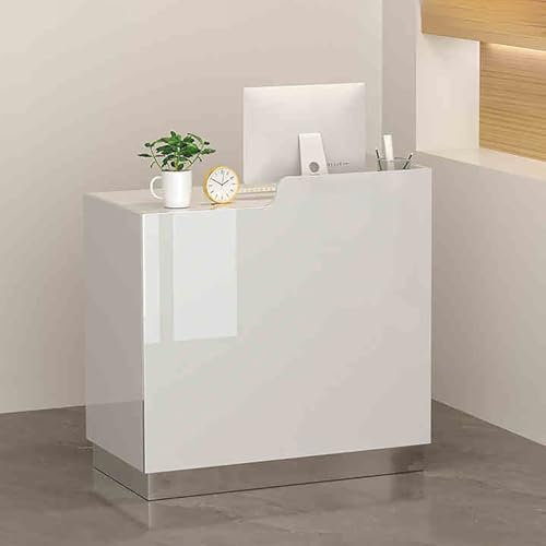 Rezeptionstheken,Laden-Theke Verkaufstheke,Messetheke Stehpult,mit Abschließbarer Schublade,Bürotheke Rezeption Tisch,für Firmenhallen Hotelrezeptionen Bekleidungsgeschäften.(White gray,80.1x45x100cm)
