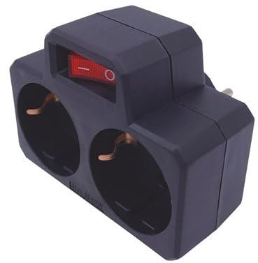 Ladrón de doble salida (3680W máximo) con interruptor fabricado en polipropileno color negro