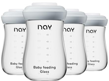 yanyoyo Glass Breastmilk Storage Bottles, 8oz Wide Neck Breast Milk Containers, BPA-Free, Lead-Free, Fits Breast Pumps and Nipples, 4 Pack