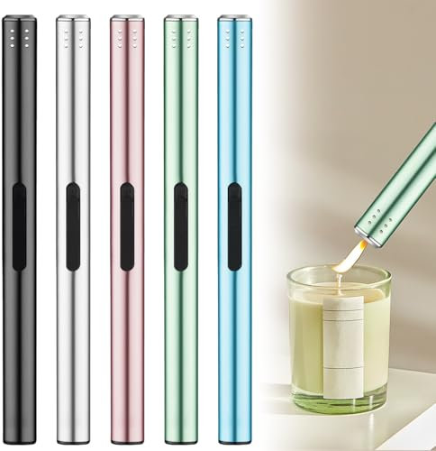 5 Stück Stabfeuerzeug Gas Nachfüllbar, Metall Feuerzeug 5 Farbe Feuerzeug 17.5cm Kerzenfeuerzeug Sturmfeuerzeug Gasfeuerzeug Sicherheitszünder Gas Nachfüllbar (Schwarz, Silber, Rosa, Grün, Blau)