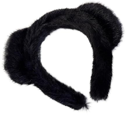 Haarbänder mit Leopardenmuster, niedliches Imitat, Nerz-Plüsch-Stirnband, Haar-Accessoires, Katzenohren, flauschiger Haarreif, Gesichtswäsche, Kopfbedeckung, Cosplay, Schwarz