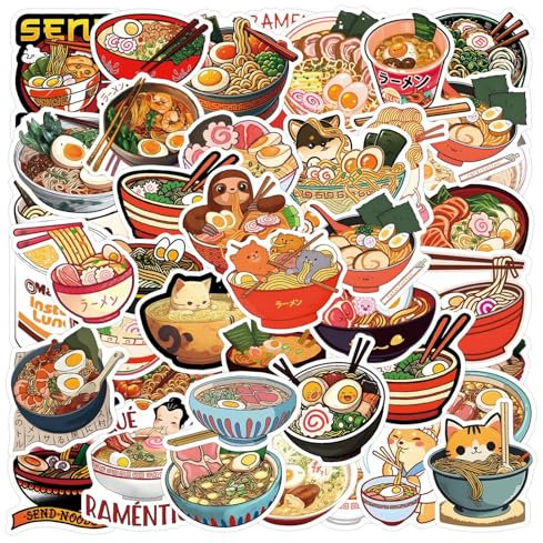 Bric Dodo 50 Stück Ramen Aufkleber Auto Laptop Telefon Gitarre Skateboard Motorrad Ramen Stickers Set Vinyl Wasserdicht Aesthetic Aufkleber für Jugendliche Kinder Erwachsene