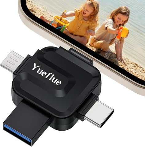 Yueflue Chiavetta USB per lphone 128 GB, 4 in1 Tutto Metallo lphone Memoria Esterna to Salvare più Foto e Video, Senza APP. Chiavetta per lphone Memoria Esterna con Porta i0S, USB, Type C, Micro.