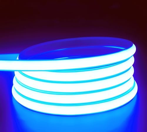 ANSIEN® Tiras LED 220v de Neón (Azul,3M),Cada Corte de 10cm,12w/m COB Luz de Cuerda Alto Brillo,Ip65 Impermeable con Enchufe de Rectificador y Pegatina,NEÓN LED para Hogar,Bar,Restaurantes