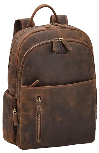 STILORD Rio Premium Lederrucksack für Herren Arbeitsrucksack mit Laptopfach 15.6 Zoll Groß Laptoprucksack Männer Rucksack Leder für Arbeit Büro Reise Uni aus Echtleder Farbe:Kreta - braun
