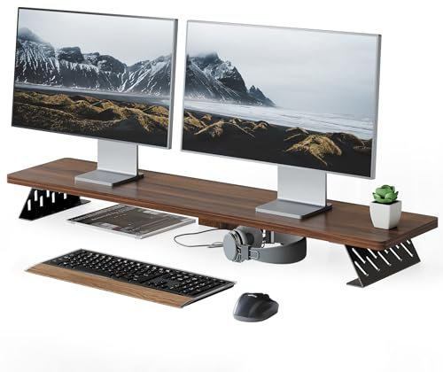 Fenge Monitor Stand Riser for Desk Large Computer Monitor Stand for 2 Monitors Wood Desk Organizer Stand for PC, Laptop, Printer, TV Screen (Brown, 108CM)