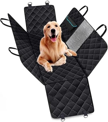 GoBuyer Dog Car Seat Cover Protector Liner Hammock for Car Boot and Back/Rear Seat Accessories - Universal, Heavy-Duty & Non-slip + Headrest Strap Seat Belt