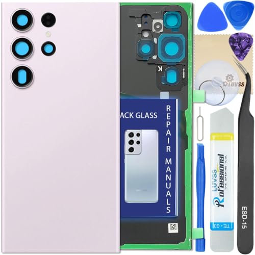LUVSS Vitre Arrière pour Samsung Galaxy S23 Ultra SM-S918B/DS Pourpre Coque Cache Batterie avec Lentille de Caméra, Adhésifs, Kit Outils, Guide De Réparation