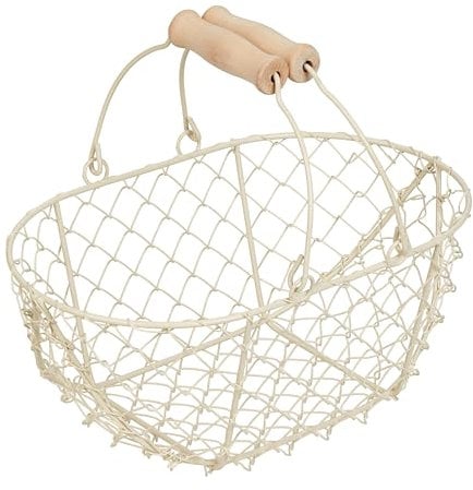 Tala Easter Egg Basket, Cream Metal Rustic Design with Wooden Handle, Vintage Farmhouse Style for Kids Egg Hunt, Spring Party & Home Decoration