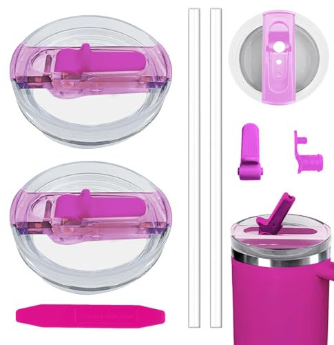 CHIHOLEN 2 tapas Stanley Cup a prueba de fugas, tapas de repuesto para vasos Stanley 40 oz, tapa para Stanley, accesorios para Stanley, con 2 pajitas y 1 herramienta de desmontaje auxiliar (2 rosas)