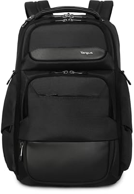 Targus 15-16 Inch Heritage Luxe Backpack, Professional Laptop Backpack with Padded Laptop Compartment, Ergonomic Shoulder Straps, Water-Resistant Fabric, Spacious Storage, Black (TBB656GL)