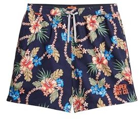 Superdry Herren 43cm Lange Badeshorts mit Hawaii-Print Tropische Kette Marineblau XXL