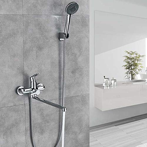 PUFAHAU Robinet Mitigeur Mural Chromé À Long Bec pour Baignoire Et Lavabo, avec Pommeau De Douche