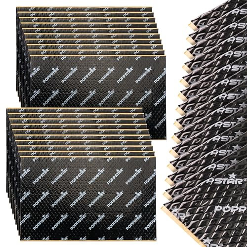 Poppstar 17x Tapis d'Isolation en Alu-butyle, Tapis Isolant, 40 x 25 cm, Épaisseur 2mm, Insonorisant, Résistant à la Chaleur, Autocollant