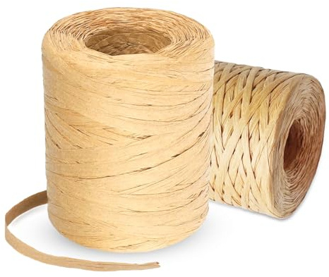 2 Rollen 400m Raffia Garn Bastband Naturbast Papiergarn | Geschenkverpackung Raffia Papierschnur für Handwerksprojekte, DIY Dekoration, Weben und Gärtnern
