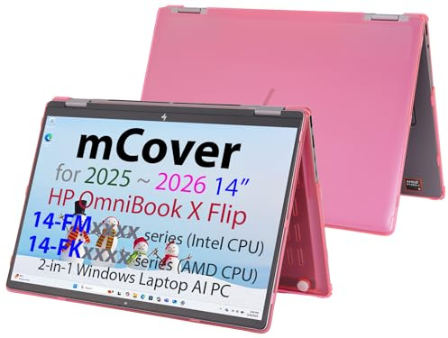 mCover Hard Case ONLY Compatible for 2025+ 14 HP OmniBook X Flip 14-FMxxxx 14-FKxxxx 2-in-1 (with 360° Hinge) Windows Laptop (NOT Fitting Any Other HP Models)- Pink