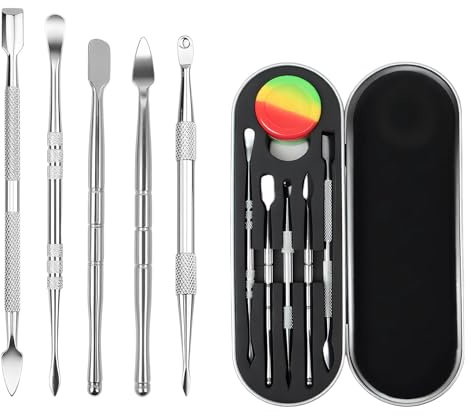 6 Stück Modellierwerkzeuge Set Dabbing Tool Edelstahl Spachtel Meißel Carver Set Edelstahl Töpferwerkzeug Doppelendiges mit Eisenbox und 3ml Silikonbehälter für Bildhauerei Detaillierung (Silber)
