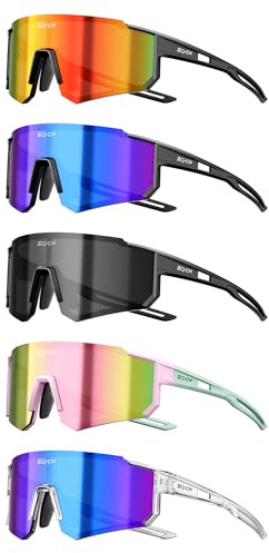 SCVCN Lunettes Vélo Photochromiques Transparent à Rouge Homme Femme S1412 | Transparent à rouge photochromique CAT.0-CAT.2, effet miroir, vélo de nuit, UV400, env. 30,6g, aérations branches