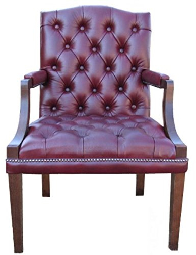 Casa Padrino Echtleder Esszimmerstuhl mit Armlehnen Dunkelrot/Braun 60 x 60 x H. 100 cm - Chesterfield Möbel