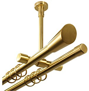 Gardinenstange 2-läufig Deckenmontage im Messing Design 20 mm mit Endstück Digo, 200 cm