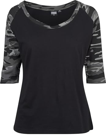 Urban Classics Damen Regular Fit T-Shirt Ladies 3/4 Contrast Raglan Tee TB733, Gr. X-Small (Herstellergröße: XS), Mehrfarbig (Black/Darkcamo 01308)