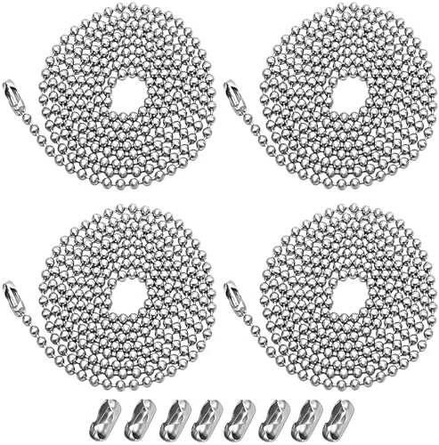 4 Stück Deckenventilator Kette Erweiterungen, 3,2 mm Durchmesser Perlen Pull Kette Verlängerung mit Stecker, je Kette Länge 99,1 cm (1 Meter) mit zwei zusätzliche Passende Anschlüsse, silber