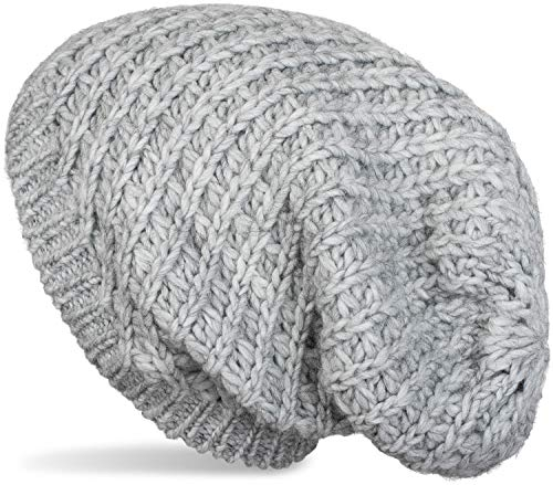 styleBREAKER Unisex Strick Beanie Mütze grob gestrickt, Slouch Longbeanie, Grobstick Winter Strickmütze 04024158, Farbe:Hellgrau