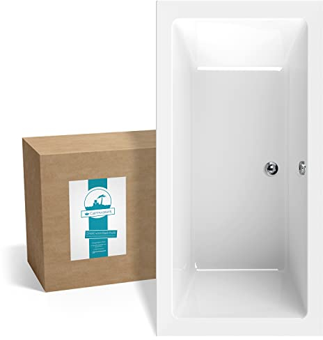 Calmwaters® Rechteck-Badewanne 200x90 cm, Acrylwanne Modern Square 2, Duo-Badewanne für zwei Personen, ergonomische Körperformbadewanne, Maße 200 x 90 cm, Rechteckbadewanne Weiß, 02SL3323