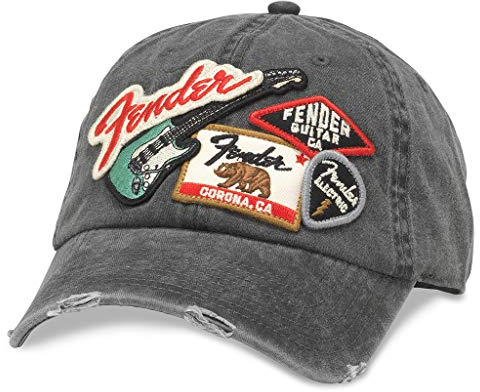 AMERICAN NEEDLE Fender Guitars Unisex-Baseballmütze, offizielles Lizenzprodukt, verstellbarer Schnallenriemen, Iconic (schwarz), Einheitsgröße