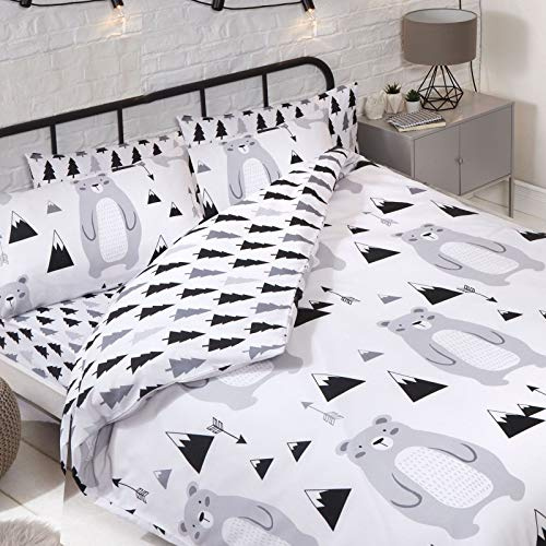 Price Right Home Scandi Bear Double Duvet Cover Set (RAP160) | 1 Duvet Cover & 2 Pillowcases, Easycare Polycotton, Machine Washable, Tumble Dry, Forest, Scandinavian, Trees