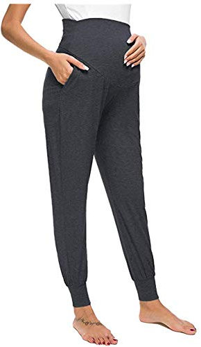 Love2Mi Freizeithose für Schwangere, Umstandsleggings Schwangerschaft Hosen Bequeme Stretch Jogginghose, Dunkelgrau, S