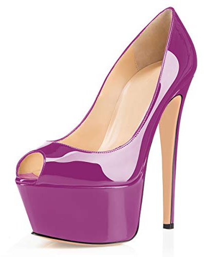 elashe - Scarpe da Donna - 15CM Scarpe col Tacco Peep Toe - Classiche Scarpe con Plateau Viola EU44