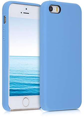 kwmobile Hülle kompatibel mit Apple iPhone SE (1.Gen 2016) / iPhone 5 / iPhone 5S Hülle - Silikon Handy Case - Handyhülle weiche Oberfläche - kabelloses Laden - Vintage Blue