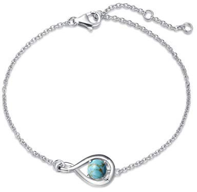 FANCIME - Pulsera de plata de ley 925 con zafiro azul y topacio azul suizo y ópalo, con eslabones infinitos simples, joyas de piedra natal de septiembre para mujeres y niñas