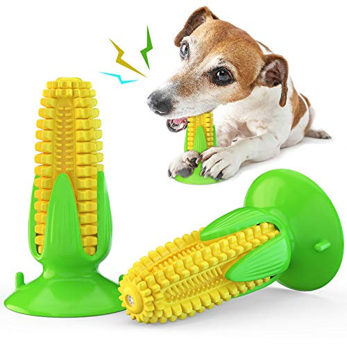 Carllg Jouets à mâcher pour chiot, jouets à mâcher pour chien – Bâton de maïs résistant pour l'entraînement et le nettoyage des dents, jouet interactif couineur à ventouse pour chien de petite et