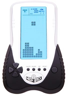 HLF New Brick Spielekonsole Großbildblaue Hintergrundbeleuchtung Helligkeit kann angepasst Werden in 23 Spiel mit Lithium-Batterie kompatibel und AAA-Batterien können Kopfhörer anschließen (Schwarz)
