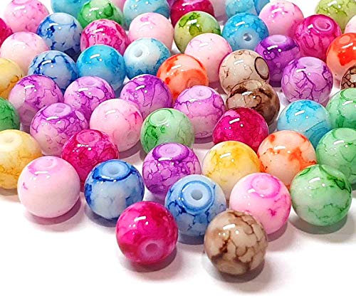 Perlin Juego de perlas de cristal de 4/6/8 mm, redondas, multicolor, juego de manualidades, efecto de perlas de piedras preciosas, mezcla de perlas, perlas para enhebrar (8 mm – 200 unidades)