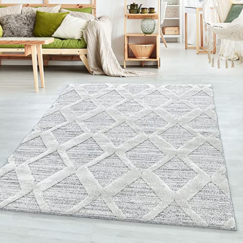 SIMPEX Teppich Wohnzimmer Boho Design Hoch-Tief Effekt 3D 160 cm Rund Grau - Hochflor Teppich Schlafzimmer Küchenteppich Extra Weich und Pflegeleicht - Flauschiger Teppiche für Esszimmer Gastzimmer