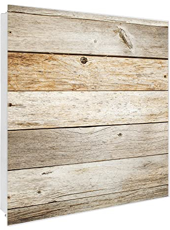 banjado® Großer Schlüsselkasten Glas/Schlüsselbox 30cm x 30cm mit 50 Haken - Motiv Graues Holz/Schlüsselkasten modern für Schlüsselaufbewahrung mit beschreibbarer, magnetischer Glastür