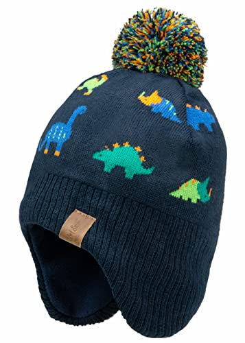 Foruhoo Jungen Wintermütze Beanie Hut, Mädchen Strickmütze Mütze mit Bommel (53, Dino)