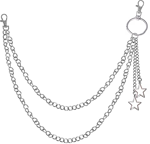 Yijunmca Dual Layer Hosenketten Mode Jeans Ketten mit Stern Anhänger Punk Hosen Kette Portemonnaie Ketten Taschenkette Gürtel Ketten Hip Hop Style Pantskette für Frauen Männer Schmuck - Silber